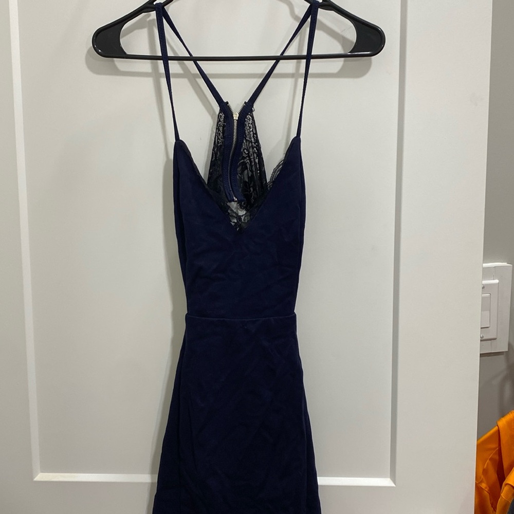 mini bodycon navy and black lace dress